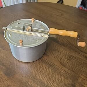 Genuine Whirley Pop Popcorn Maker Popper Stovetop Hand Crank Wooden Handle